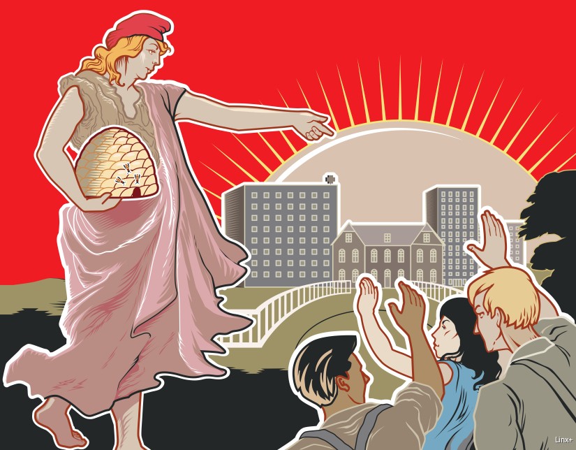 Centraal beeld van de expo Samen Solidair de strijd voor onze sociale zekerheid gisteren en vandaag
