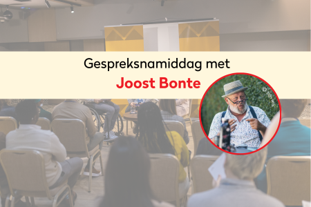 Omslagfoto gemaakt in Canva. Illustratie met zittende mensen zoals bij een gespreksnamiddag